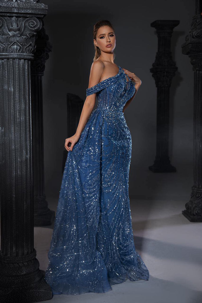 Asymmetrical Beaded Goddess Gown - Belle Le Chic